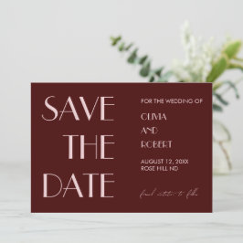 Maroon und blassrosa moderne ästhetische Hochzeit Save The Date