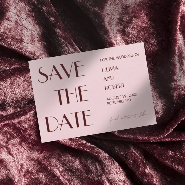Maroon und blassrosa moderne ästhetische Hochzeit Save The Date (Von Creator hochgeladen)