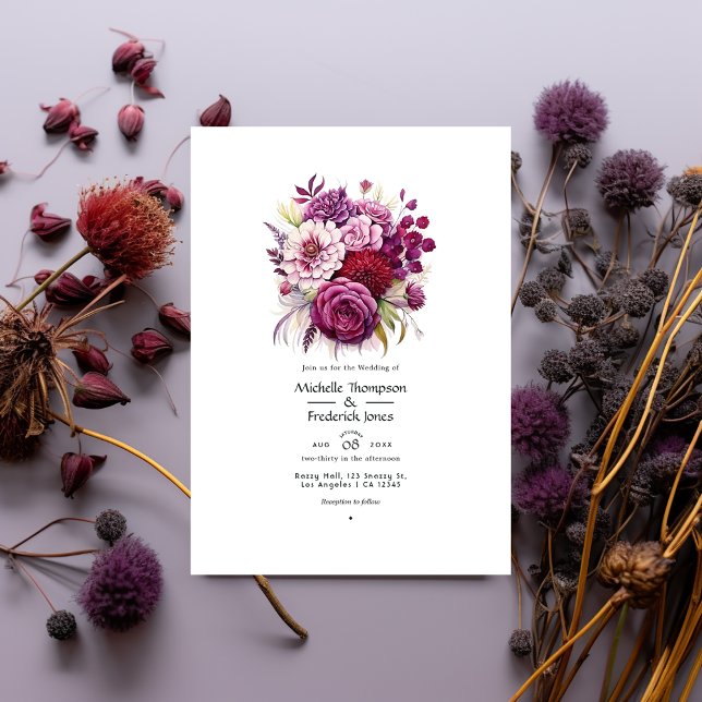 Maroon und Dark Lila Floral Hochzeit im Herbst Einladung (Von Creator hochgeladen)
