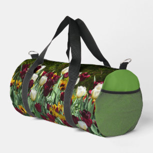 Maroon und Gelbe Tulips farbenfrohe Blumen Duffle Bag