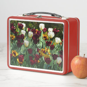 Maroon und Gelbe Tulips farbenfrohe Blumen Metall Brotdose
