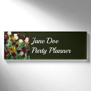 Maroon und Gelbe Tulips farbenfrohe Blumen Namenschild