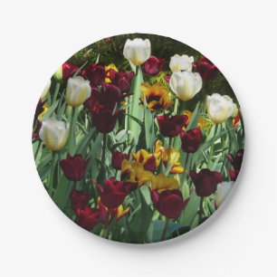 Maroon und Gelbe Tulips farbenfrohe Blumen Pappteller