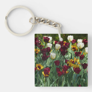 Maroon und Gelbe Tulips farbenfrohe Blumen Schlüsselanhänger