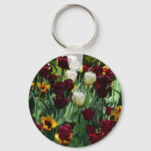 Maroon und Gelbe Tulips farbenfrohe Blumen Schlüsselanhänger