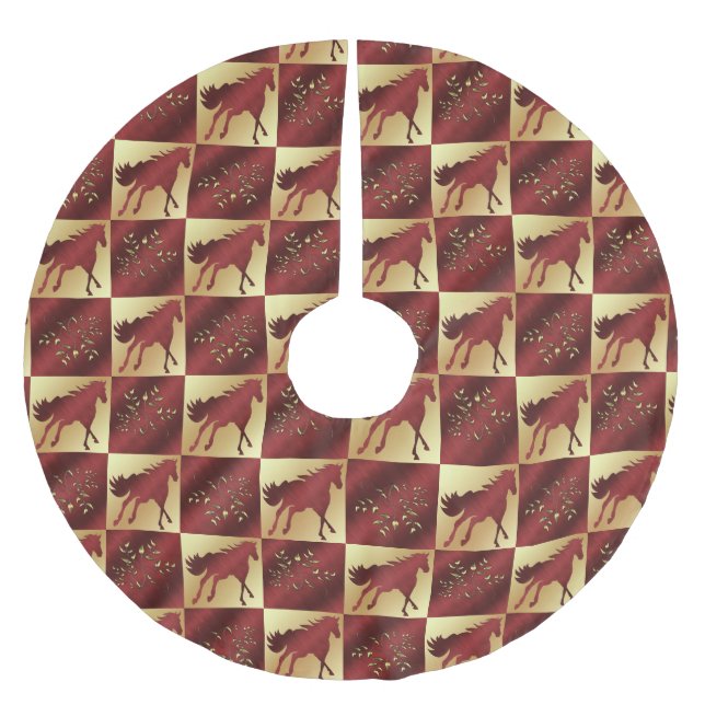 Maroon- und Gold-Blätter drucken Polyester Weihnachtsbaumdecke (Vorderseite)