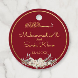 Maroon und Gold Floral Islamische Hochzeit Geschenkanhänger