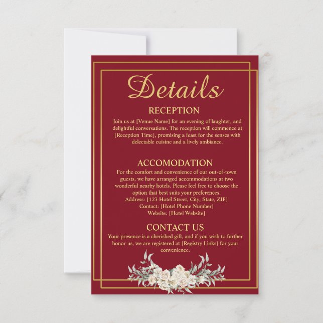 Maroon und Gold-Hochzeitskarte Einladung (Vorderseite)