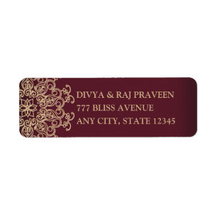 MAROON UND GOLD INDISCHE INSPIRIERTE ADRESSETIKETT