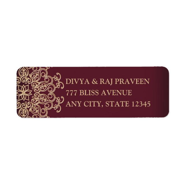 MAROON UND GOLD INDISCHE INSPIRIERTE ADRESSETIKETT (Vorne)
