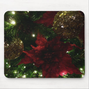 Maroon- und Gold-Weihnachtsbaum I Feiertagsfoto Mousepad