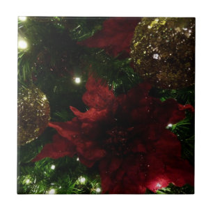 Maroon und Gold Weihnachtsbaum I Holiday Foto Fliese