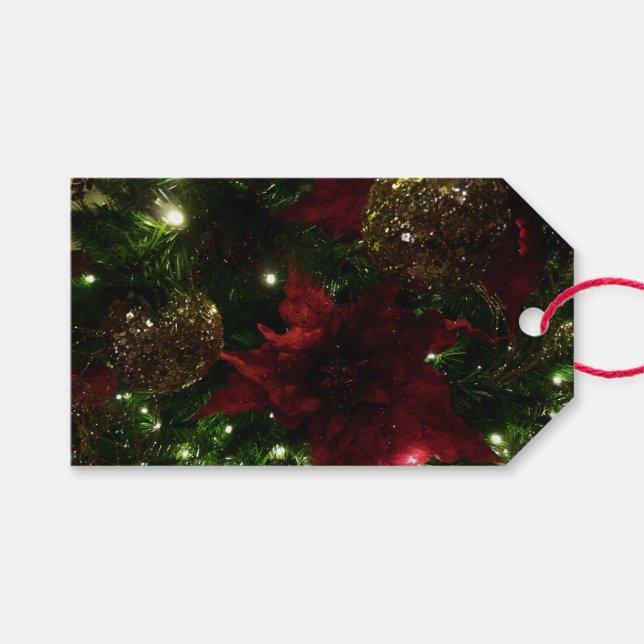Maroon und Gold Weihnachtsbaum I Holiday Foto Geschenkanhänger (Vorderseite (Horizontal))