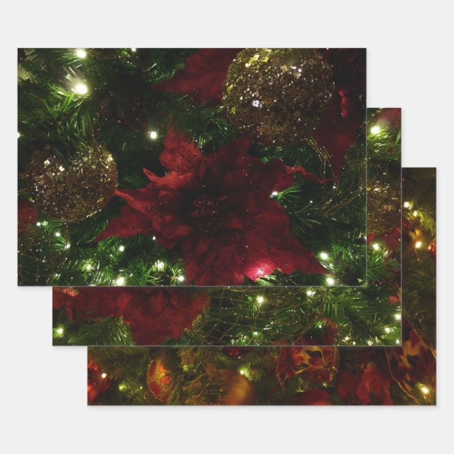 Maroon und Gold Weihnachtsbaum I Holiday Foto Geschenkpapier Set (Set)