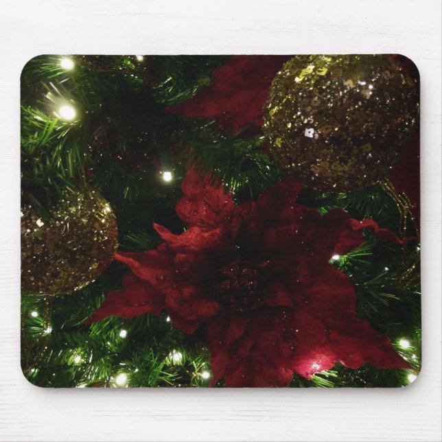 Maroon und Gold Weihnachtsbaum I Holiday Foto Mousepad (Vorne)