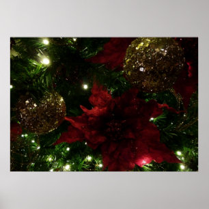 Maroon und Gold Weihnachtsbaum I Holiday Foto Poster