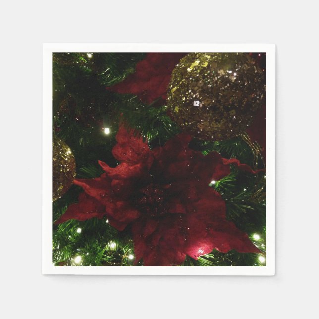 Maroon und Gold Weihnachtsbaum I Holiday Foto Serviette (Vorderseite)