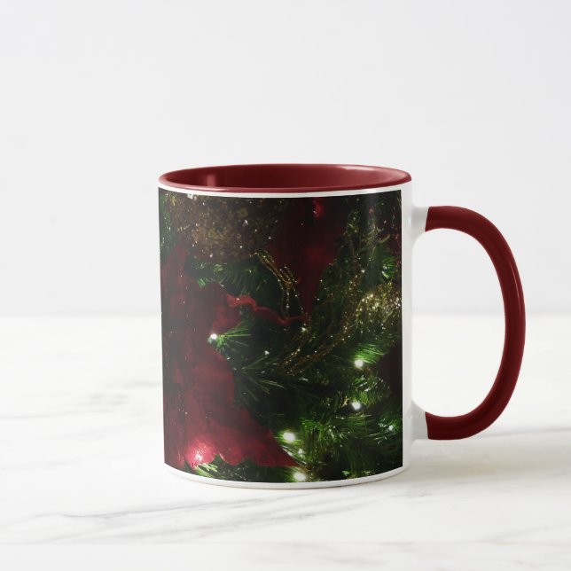 Maroon und Gold Weihnachtsbaum I Holiday Foto Tasse (Rechts)