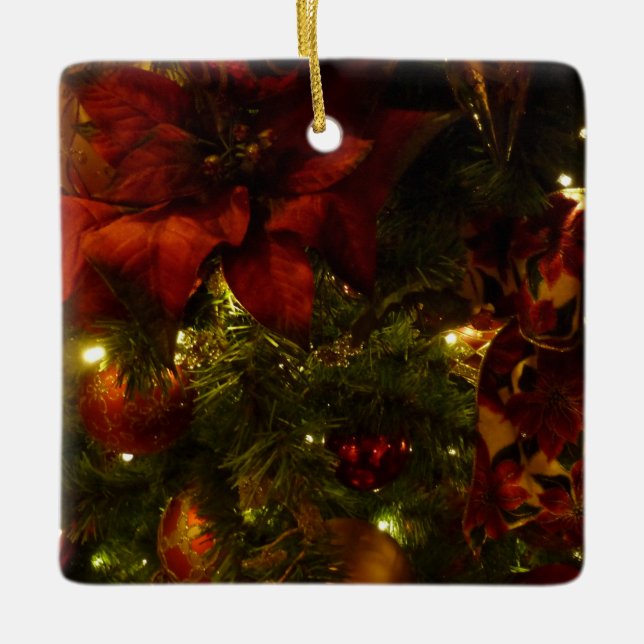 Maroon und Gold Weihnachtsbaum II Keramikornament (Vorderseite)