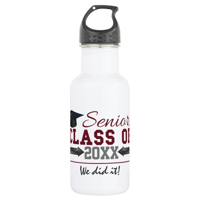 Maroon und graue Typografie Abschluss Flasche Edelstahlflasche (Vorderseite)
