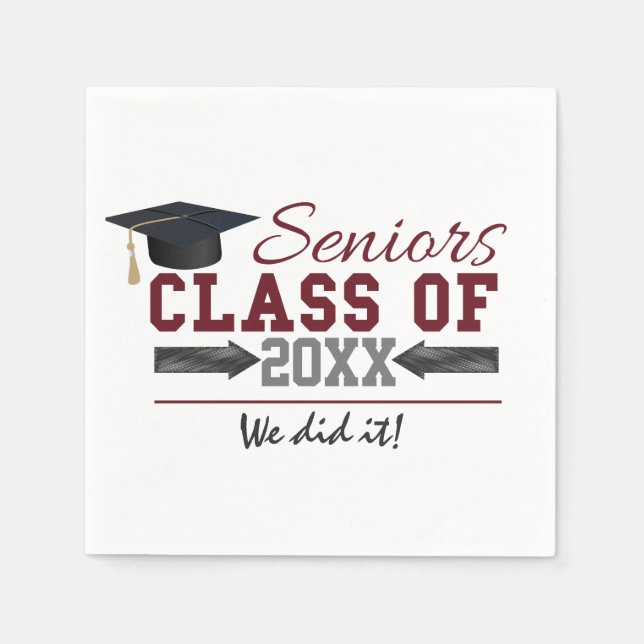 Maroon und Grautypografie-Abschluss-Servietten Serviette (Vorderseite)