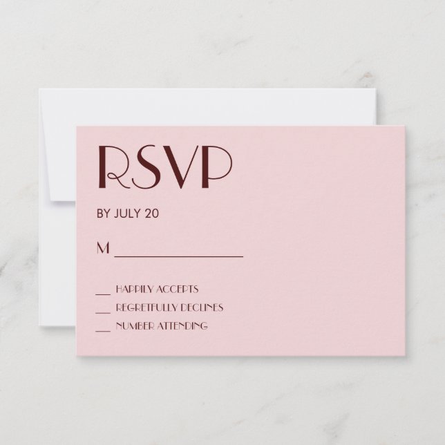 Maroon und hellrosa Hochzeitskarte RSVP Karte (Vorderseite)