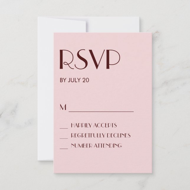 Maroon und hellrosa Hochzeitskarte RSVP Karte (Vorderseite)