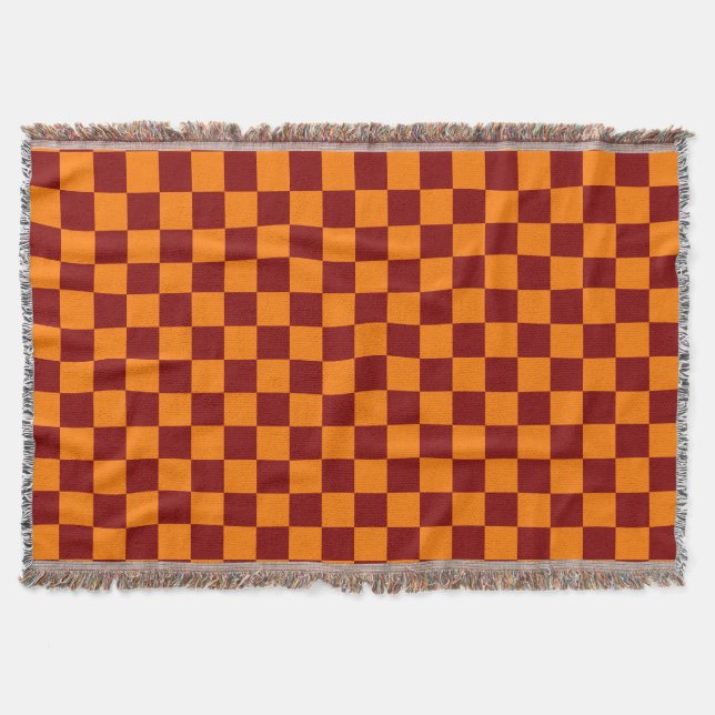 Maroon und Orange Checkered Vintag Decke (Vorderseite)