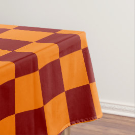 Maroon und Orange Checkered Vintag Tischdecke