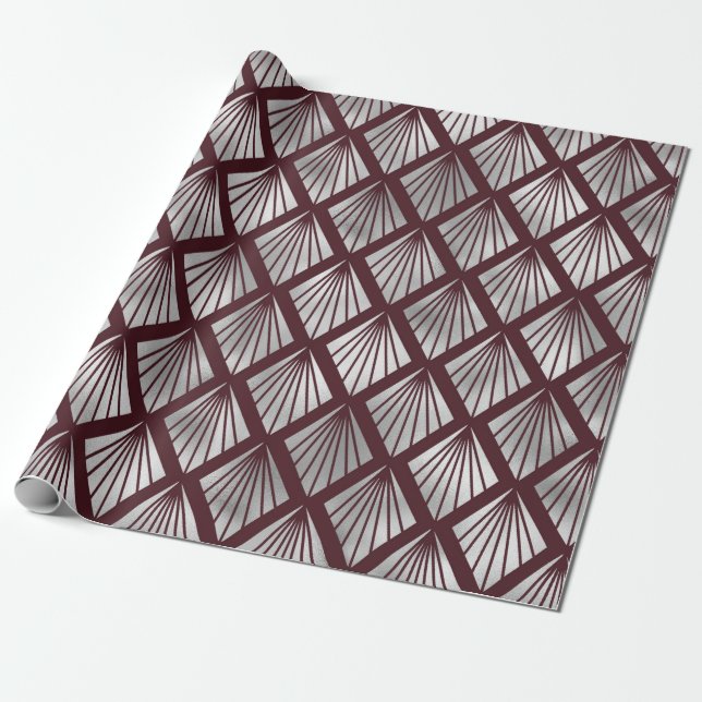 Maroon und Silver Art Déco Diamond Pattern Geschenkpapier (Ungerollt)