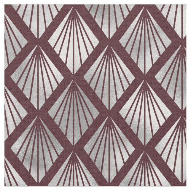 Maroon und Silver Art Déco Diamond Pattern Stoff (Nahaufnahme)