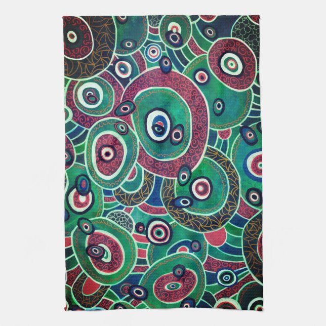 Maroon und Turquoise Circles and Ovals Original Geschirrtuch (Vertikal)