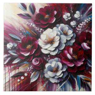 Maroon und Weiß-Blumen-Arrangement Fliese