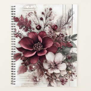 Maroon und weiße Blume mit Schmetterlingen Planer