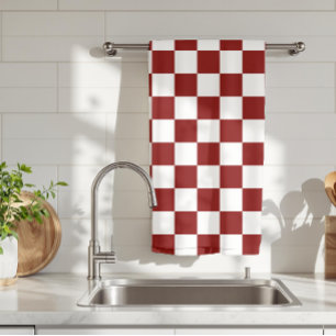 Maroon und White Checkered Vintag Geschirrtuch