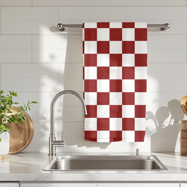 Maroon und White Checkered Vintag Geschirrtuch (Von Creator hochgeladen)