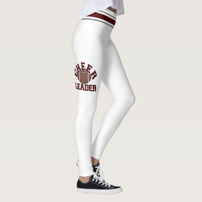 Maroon und White Cheerleader personalisieren Leggi Leggings (Rechts)