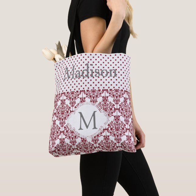 Maroon und White Girly Trendy Initial Monogramm Tasche (Von Nahem)