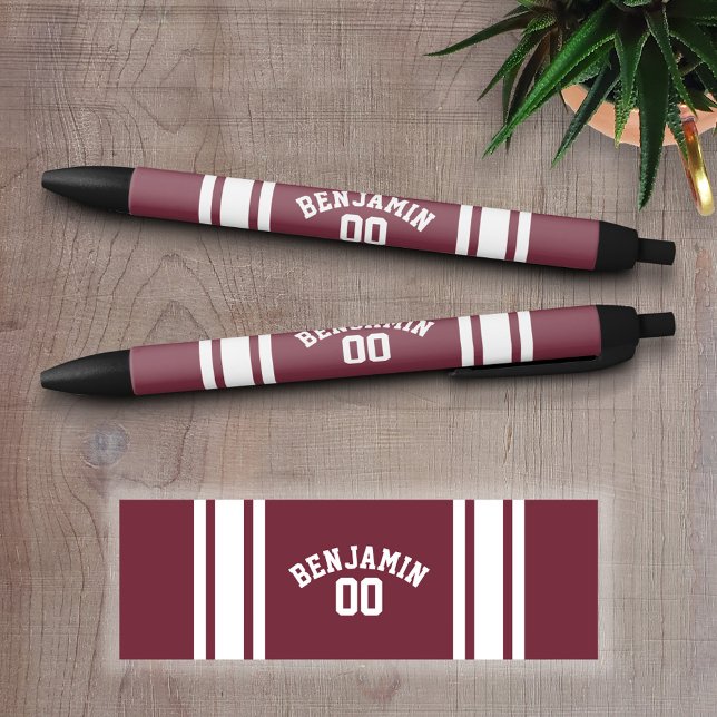 Maroon und White Jersey Stripes Individuelle Name Kugelschreiber (Personalized Writing Pens - add your name, monogram or other text)