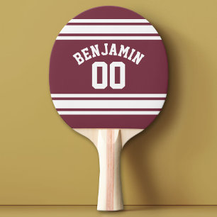 Maroon und White Jersey Stripes Individuelle Name Tischtennis Schläger