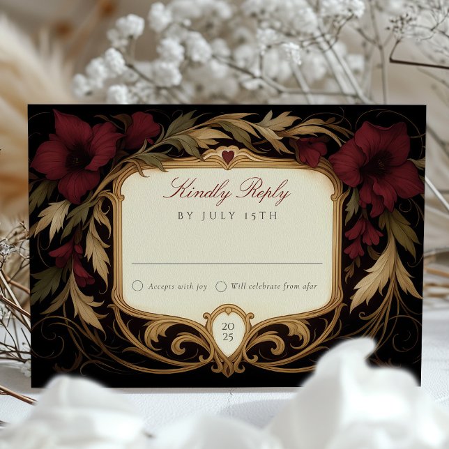Maroon Viktorianisch RSVP Card Hochzeit Einladung (Von Creator hochgeladen)