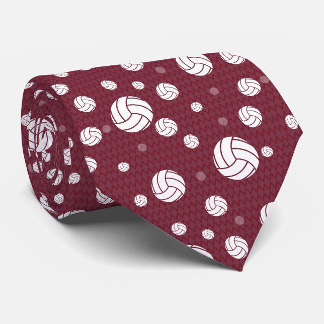 Maroon Volleyball Zickzack Gemustert Krawatte (Gerollt)