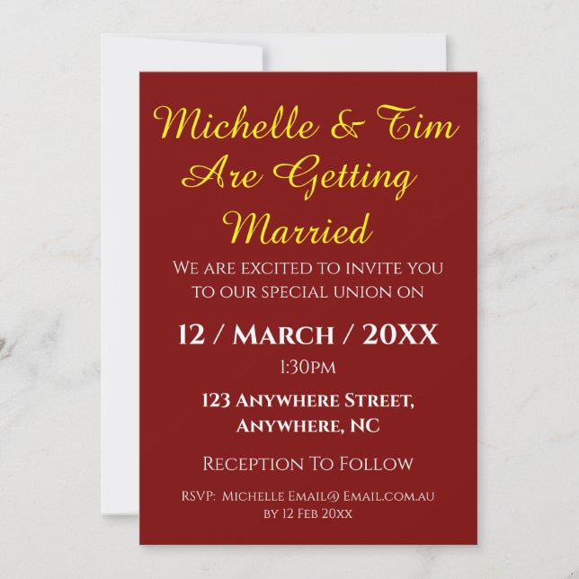 Maroon Wedding Invitation | Elegant  Einladung (Vorderseite)
