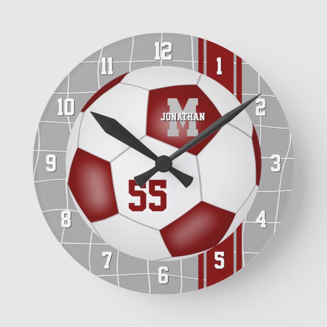 Maroon weiß Mannschaft Farben Varianz Streifen Fuß Runde Wanduhr (Vorderseite)