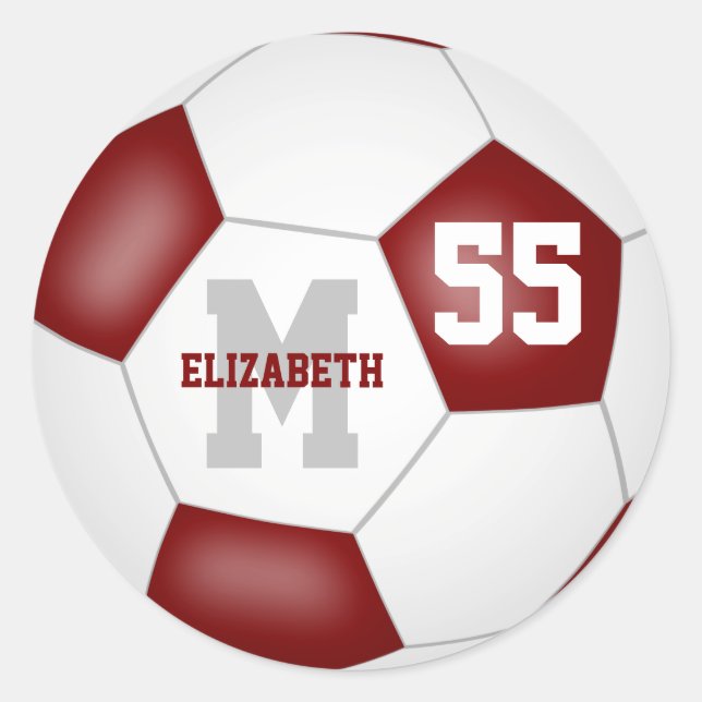 Maroon weiß Mannschaftsfarben Fußball personalisie Runder Aufkleber (Vorderseite)