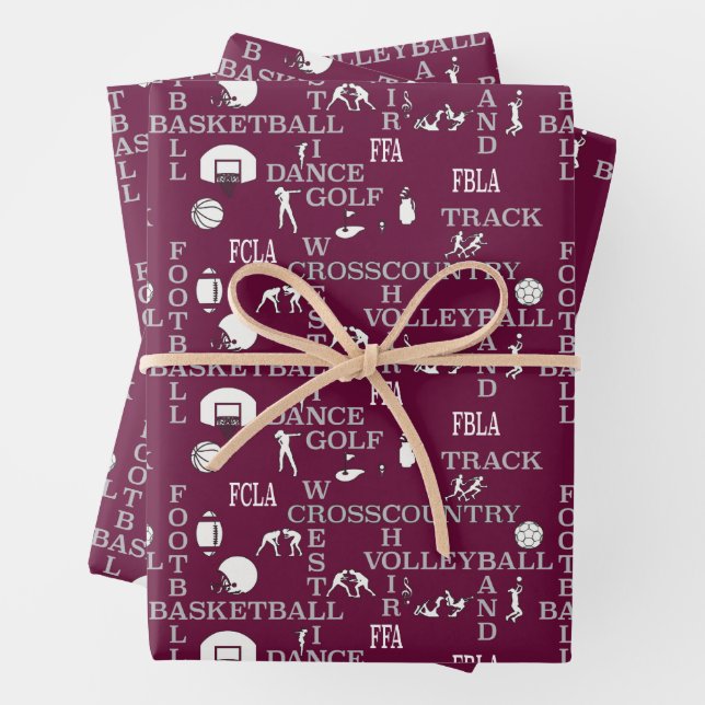 Maroon, weiß und grau Geschenkpapier Set (Beispiel)
