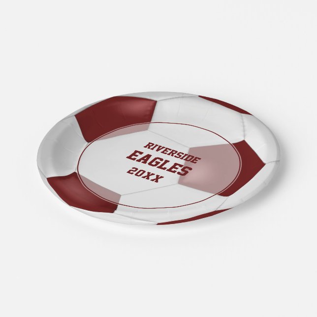 Maroon Weiße Mannschaft Farben Fußball-Bankett Pappteller (Schrägansicht)