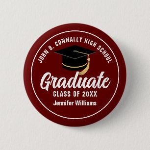 Maroon White Abschluss Custom Graduate Keepake Button