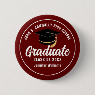 Maroon White Abschluss Custom Graduate Name Tag Button