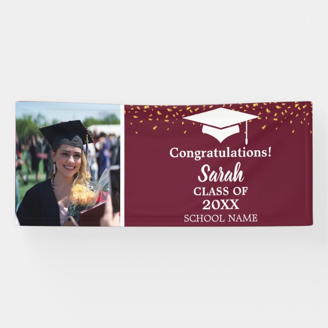 Maroon & White Abschluss Foto Class of 2025 Banner (Horizontal)